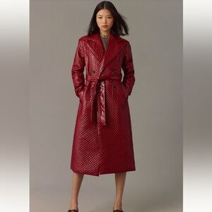 Avec Les Filles Quilted Trench Coat in Burgundy